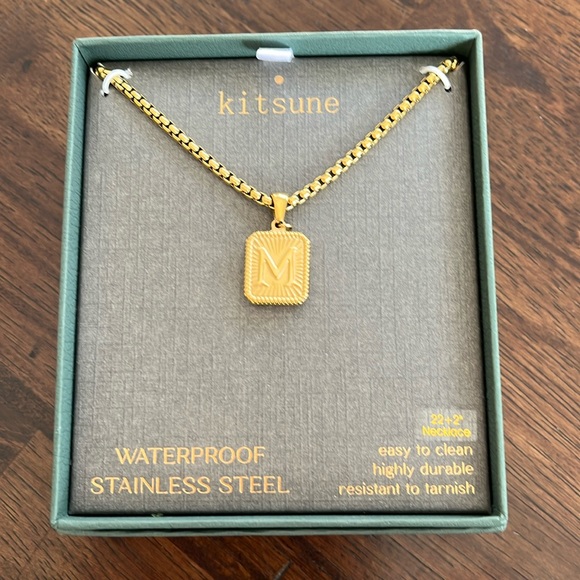 🩷 M Initial Necklace • kitsune • Waterproof, Stainless Steel • 22”+2” - Picture 6 of 9
